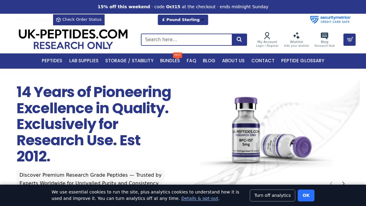 Screenshot of uk-peptides.com interface