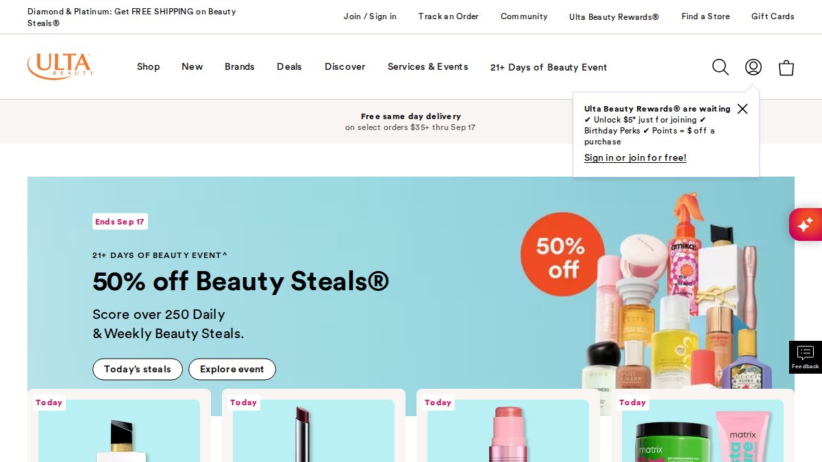 Screenshot of ulta.com interface