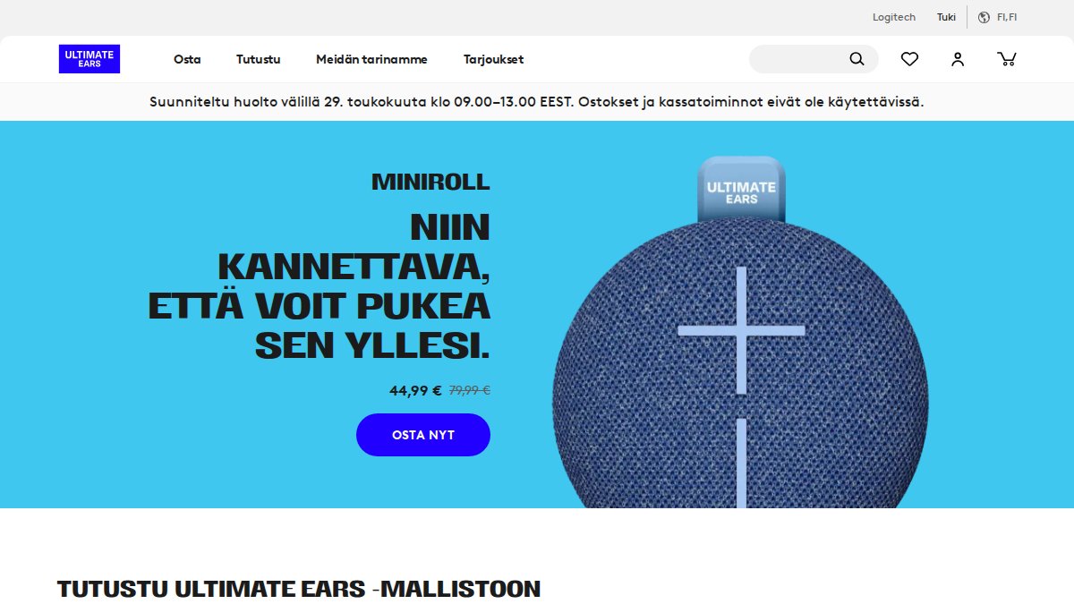 Screenshot of ultimateears.com interface