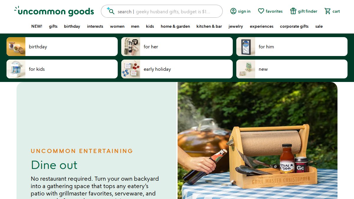 Screenshot of uncommongoods.com interface