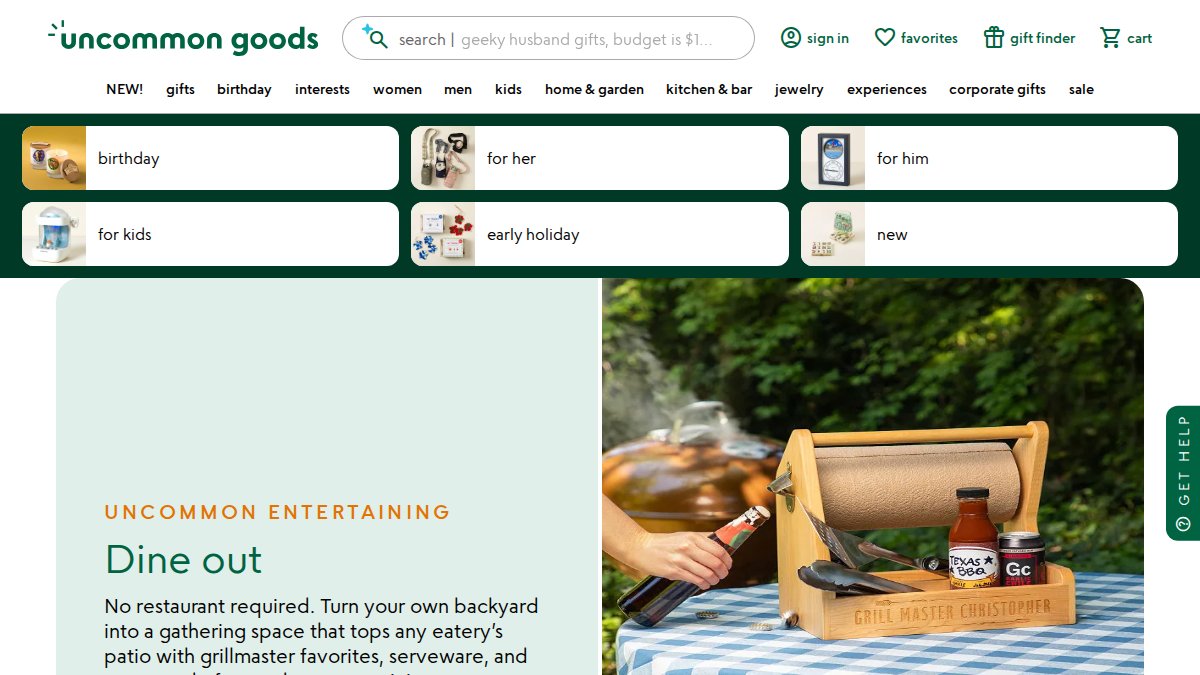Screenshot of uncommongoods.com interface