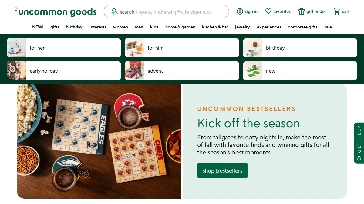 Screenshot of uncommongoods.com interface