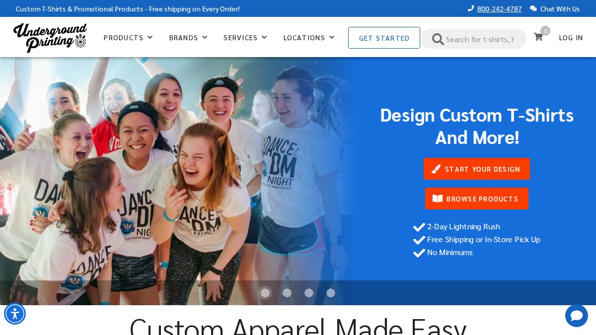 Screenshot of undergroundshirts.com interface