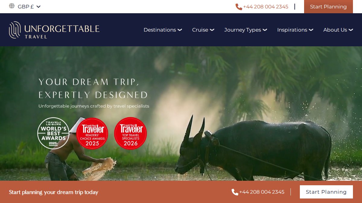 Screenshot of unforgettabletravel.com interface