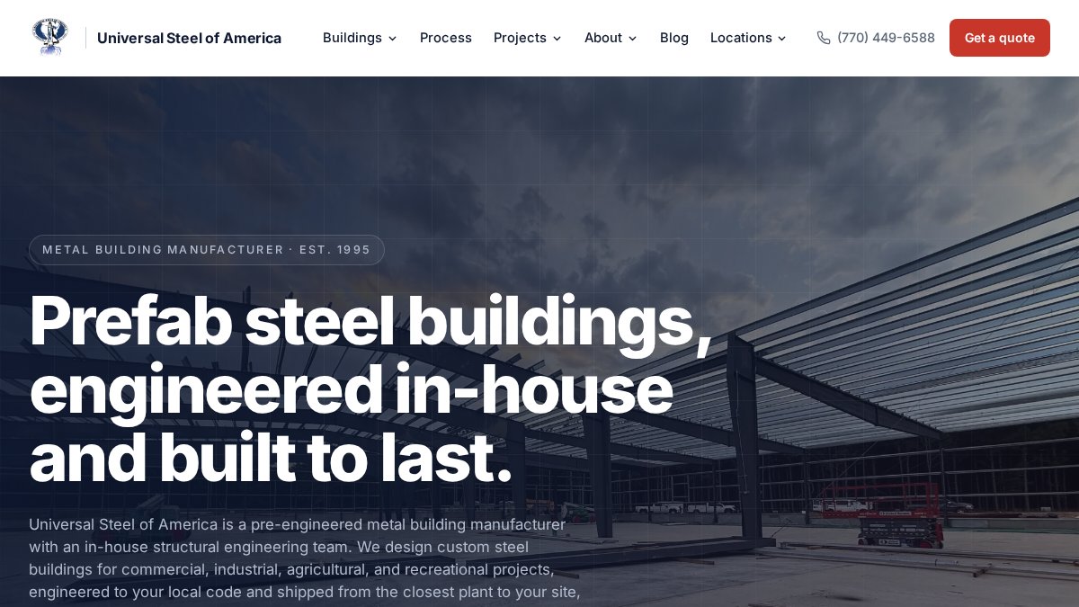 Screenshot of universalsteel.com interface