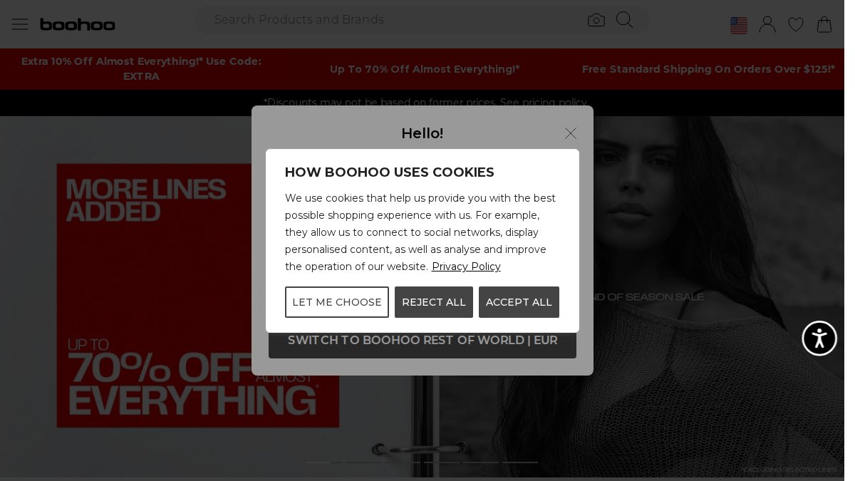 Screenshot of us.boohoo.com interface