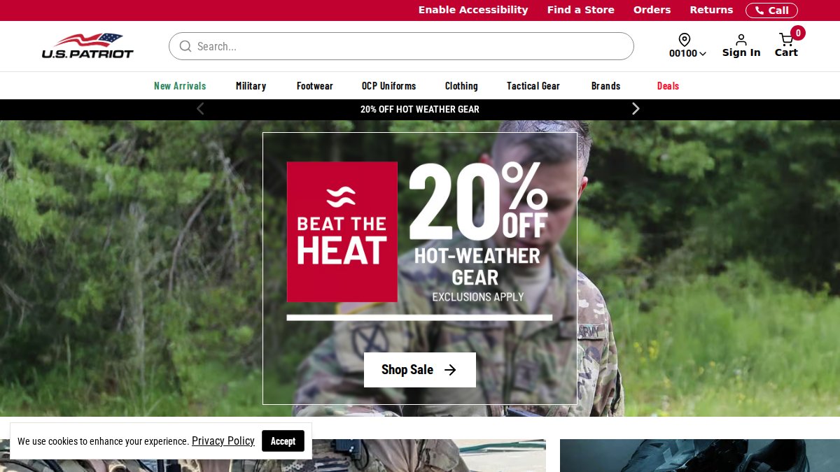 Screenshot of uspatriottactical.com interface