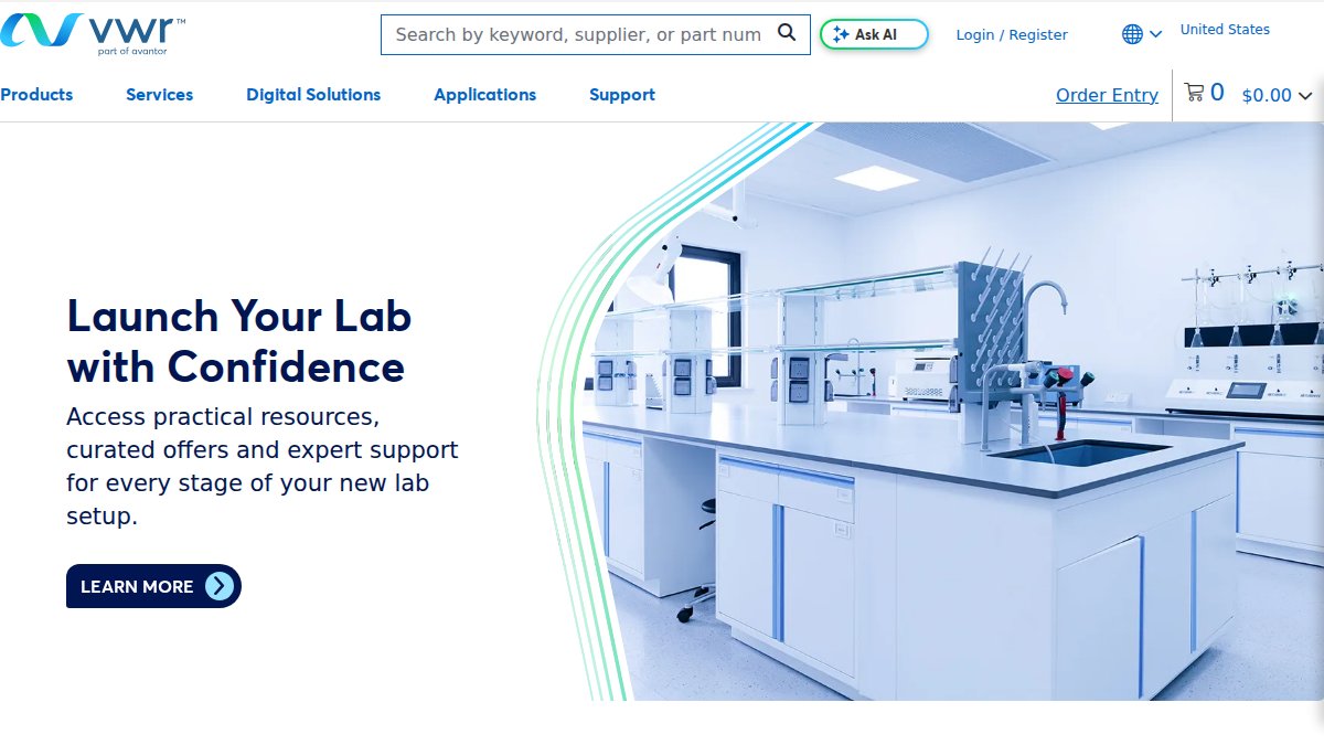 Screenshot of us.vwr.com interface