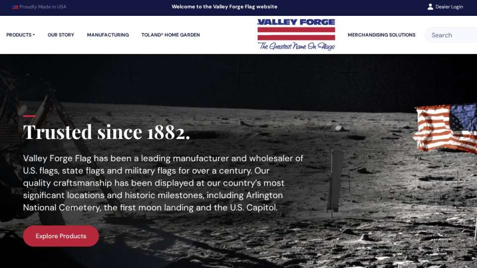 Screenshot of valleyforgeflag.com interface