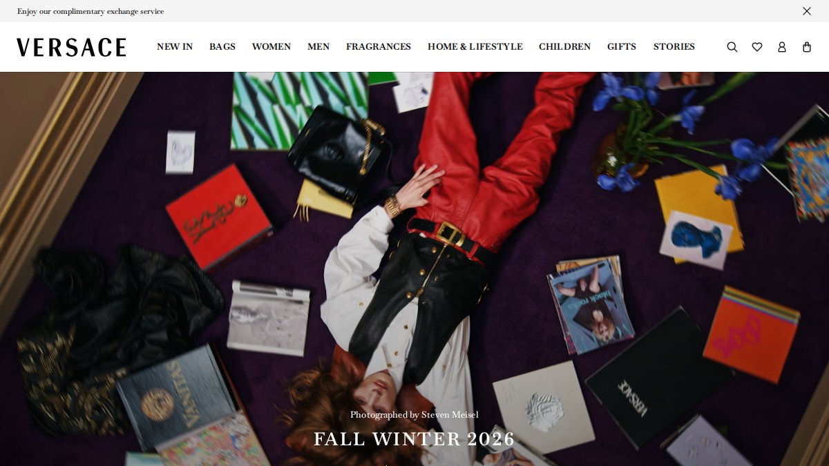 Screenshot of versace.com interface