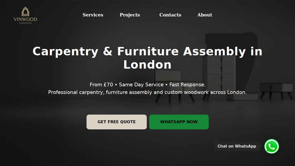 Screenshot of vinwood.co.uk interface