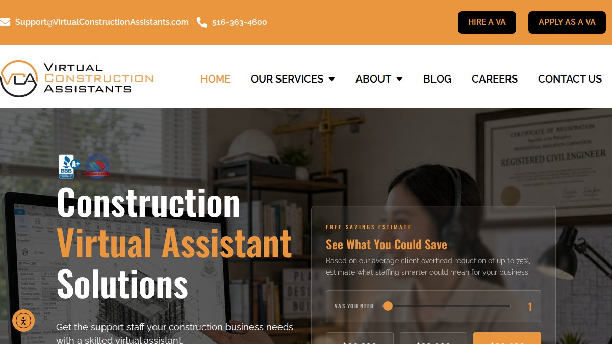 Screenshot of virtualconstructionassistants.com interface
