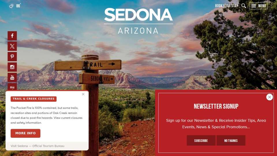Screenshot of visitsedona.com interface