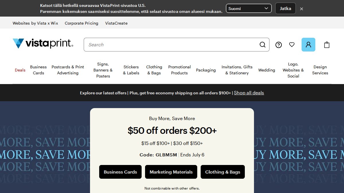 Screenshot of vistaprint.com interface