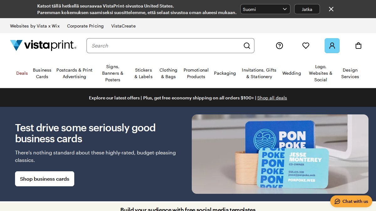 Screenshot of vistaprint.com interface