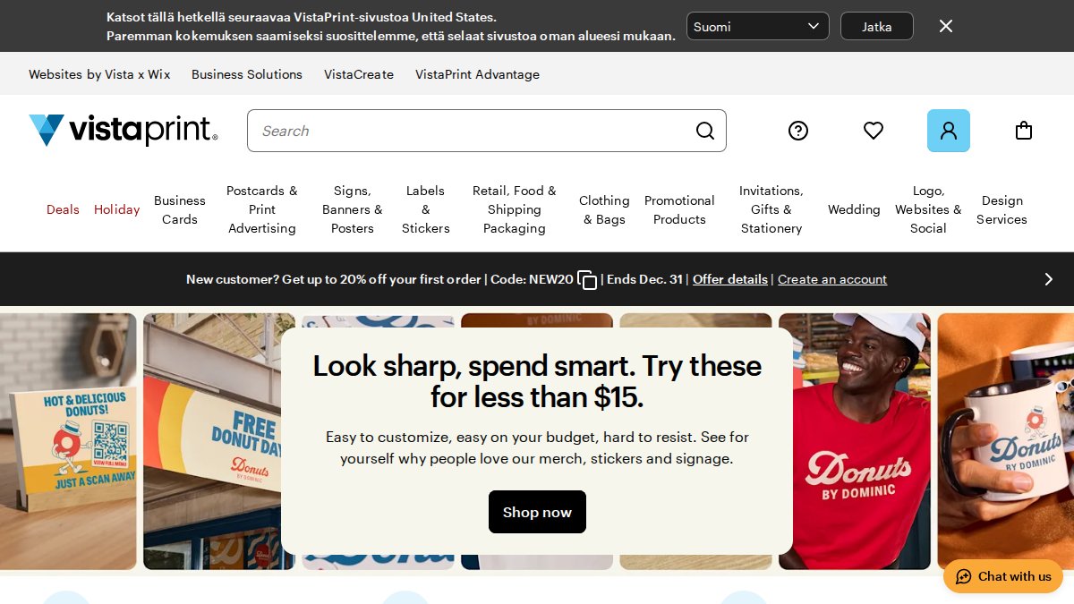 Screenshot of vistaprint.com interface