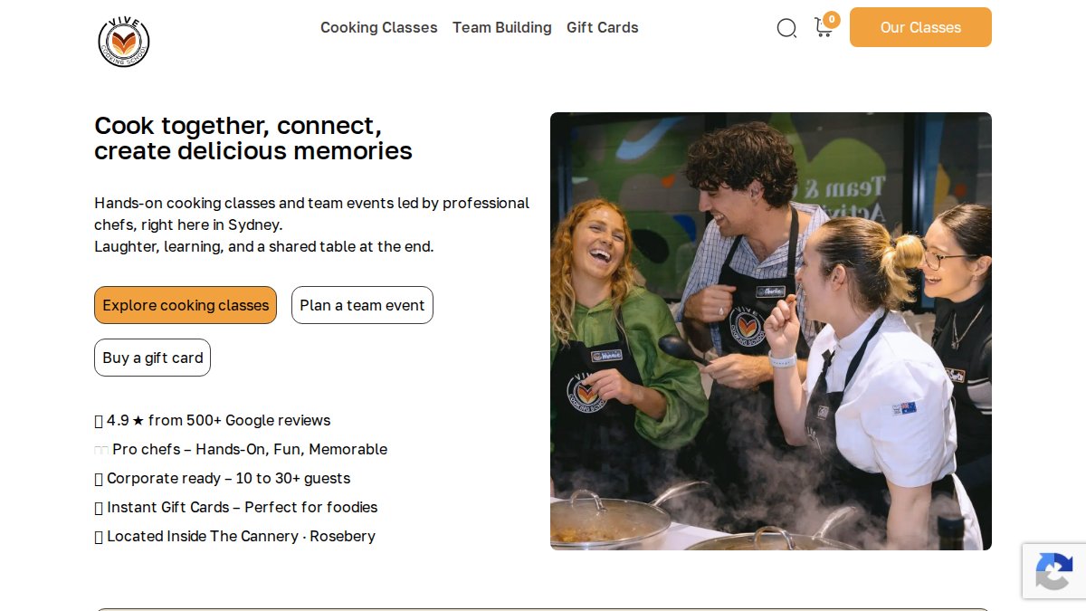 Screenshot of vivecookingschool.com.au interface