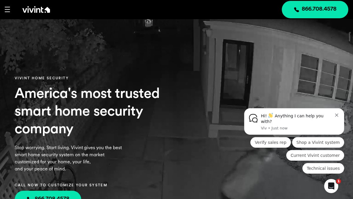 Screenshot of vivint.com interface