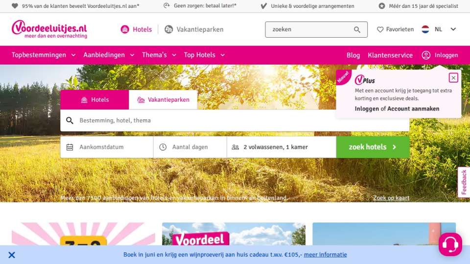 Screenshot of voordeeluitjes.nl interface