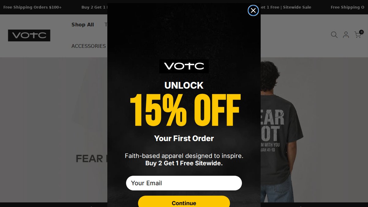 Screenshot of votcclothing.com interface