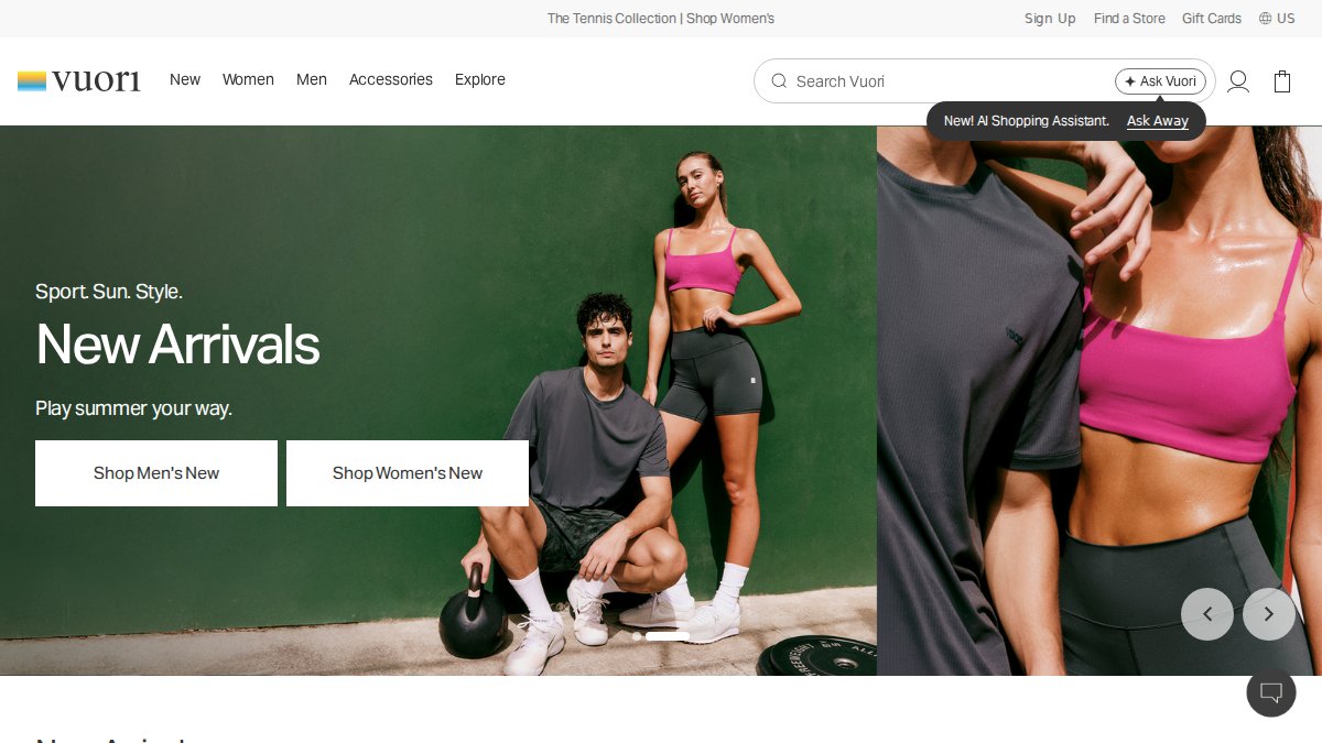 Screenshot of vuoriclothing.com interface