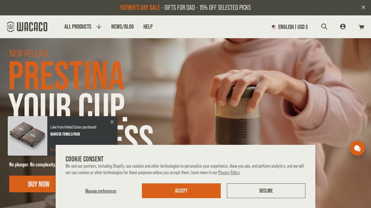 Screenshot of wacaco.com interface