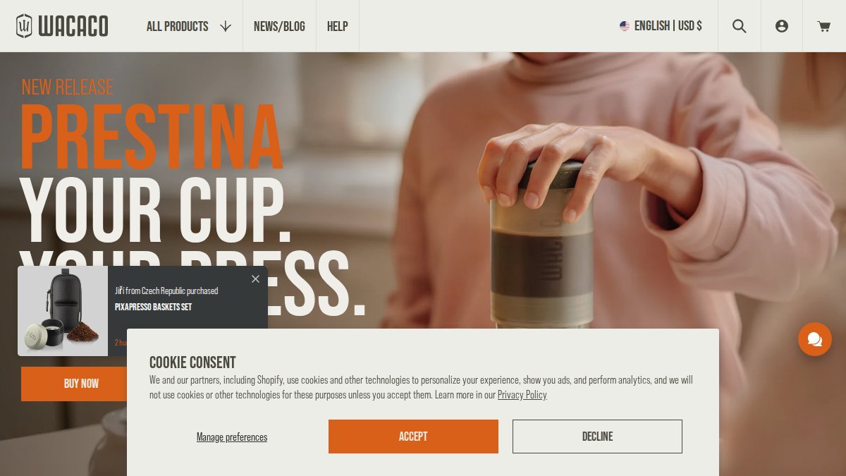 Screenshot of wacaco.com interface