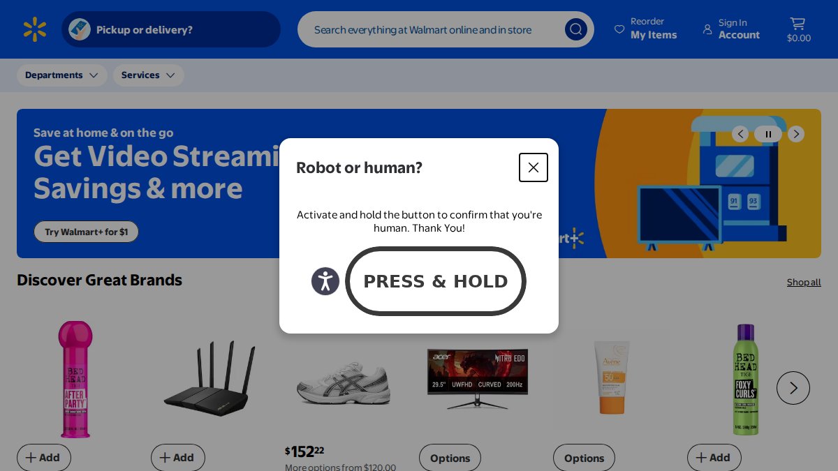 Screenshot of walmart.com interface