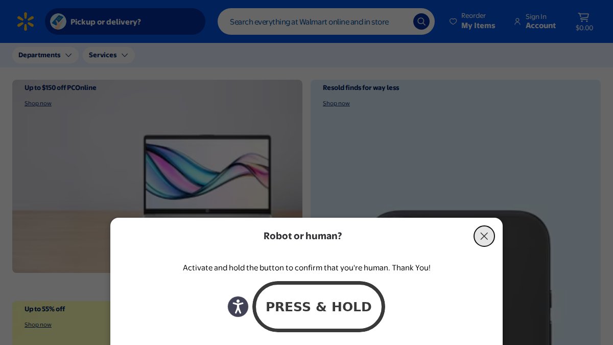 Screenshot of walmart.com interface