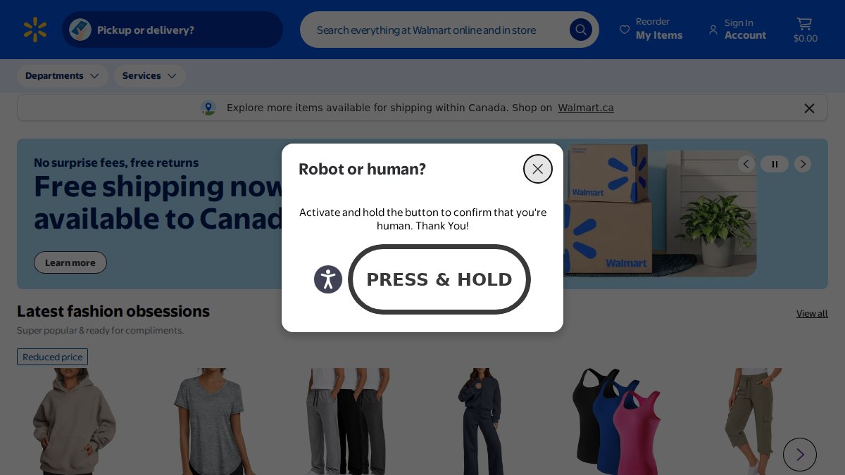 Screenshot of walmart.com interface