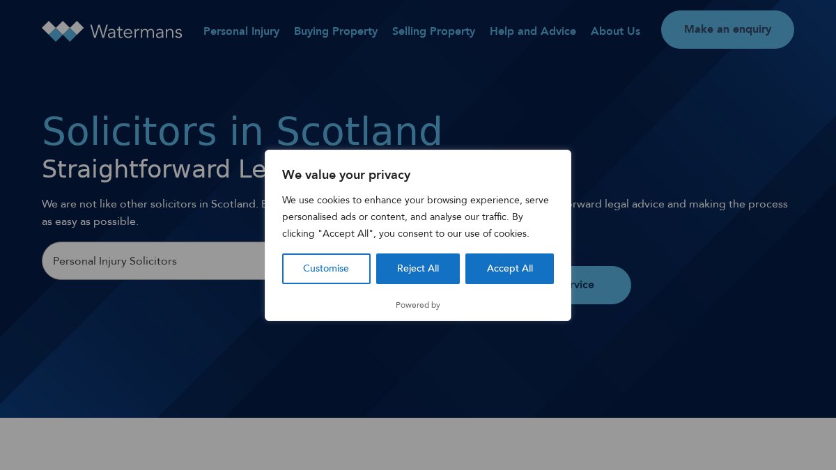 Screenshot of watermans.co.uk interface