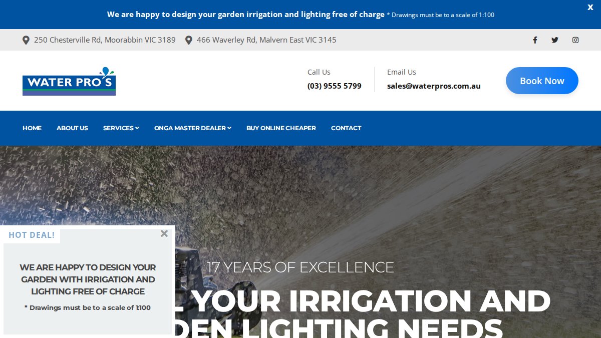 Screenshot of waterpros.com.au interface
