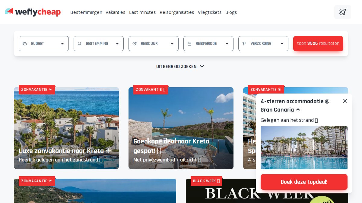 Screenshot of weflycheap.nl interface