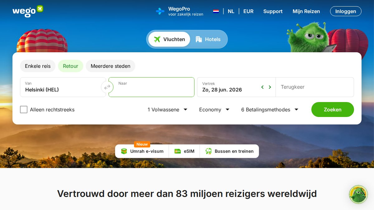 Screenshot of wegoreizen.nl interface