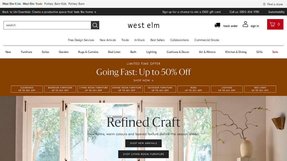 Screenshot of westelm.com interface