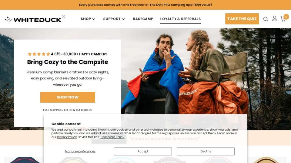 Screenshot of whiteduckoutdoors.com interface