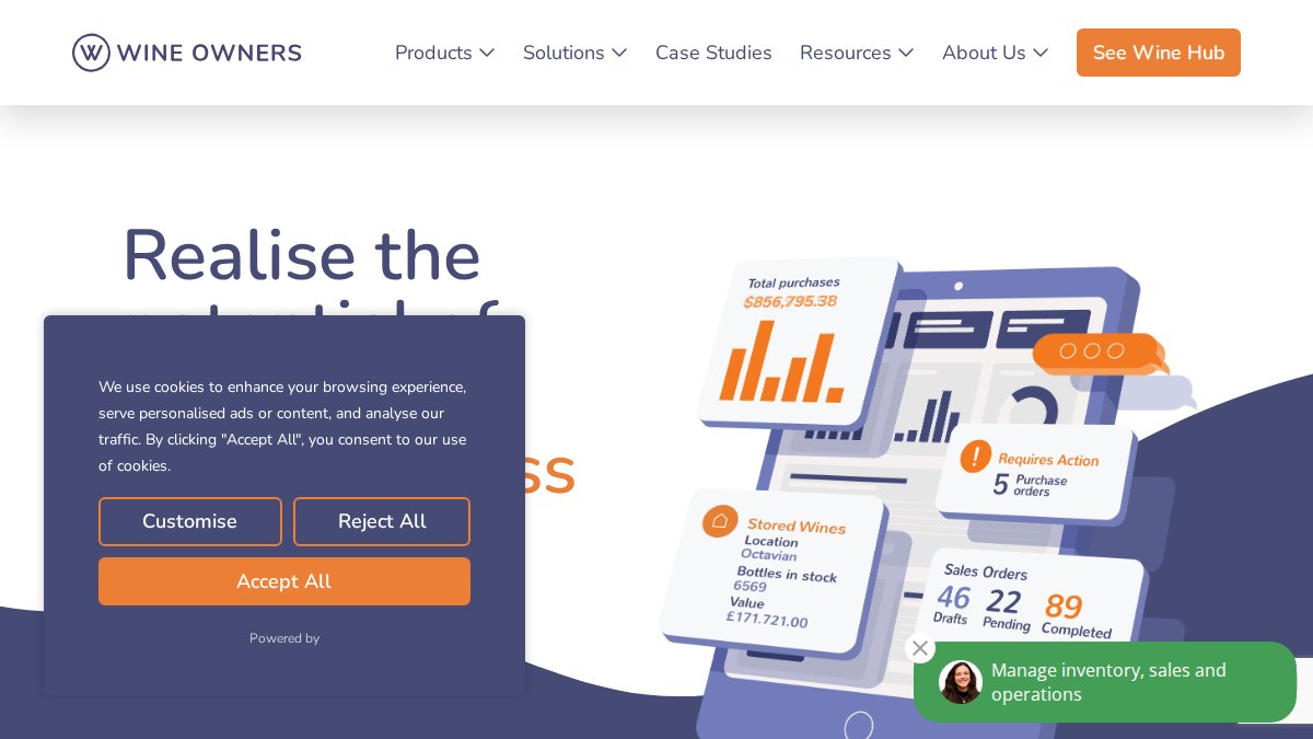 Screenshot of Wine Hub page on wineowners.com