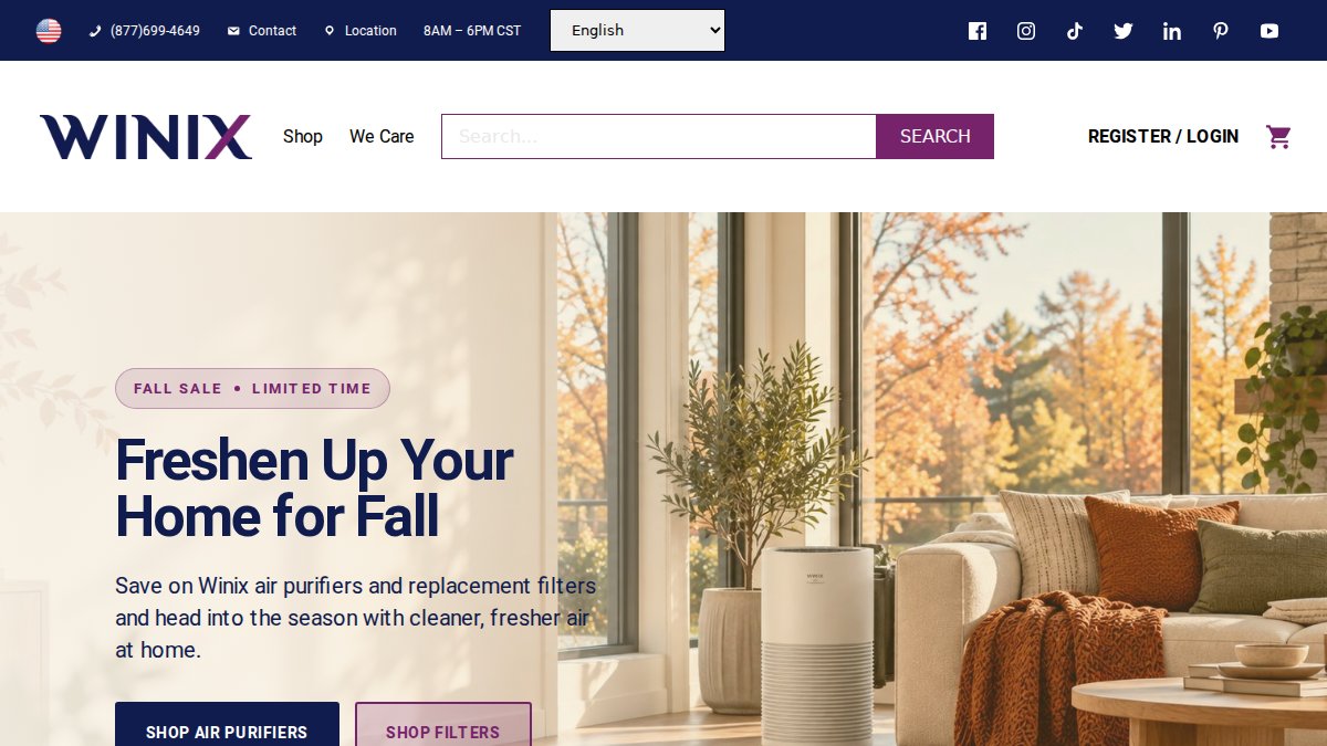 Screenshot of winixamerica.com interface