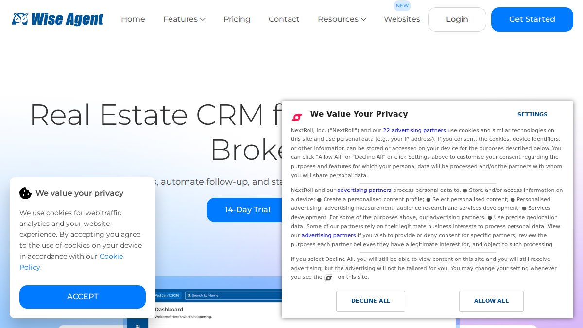 Screenshot of wiseagent.com interface