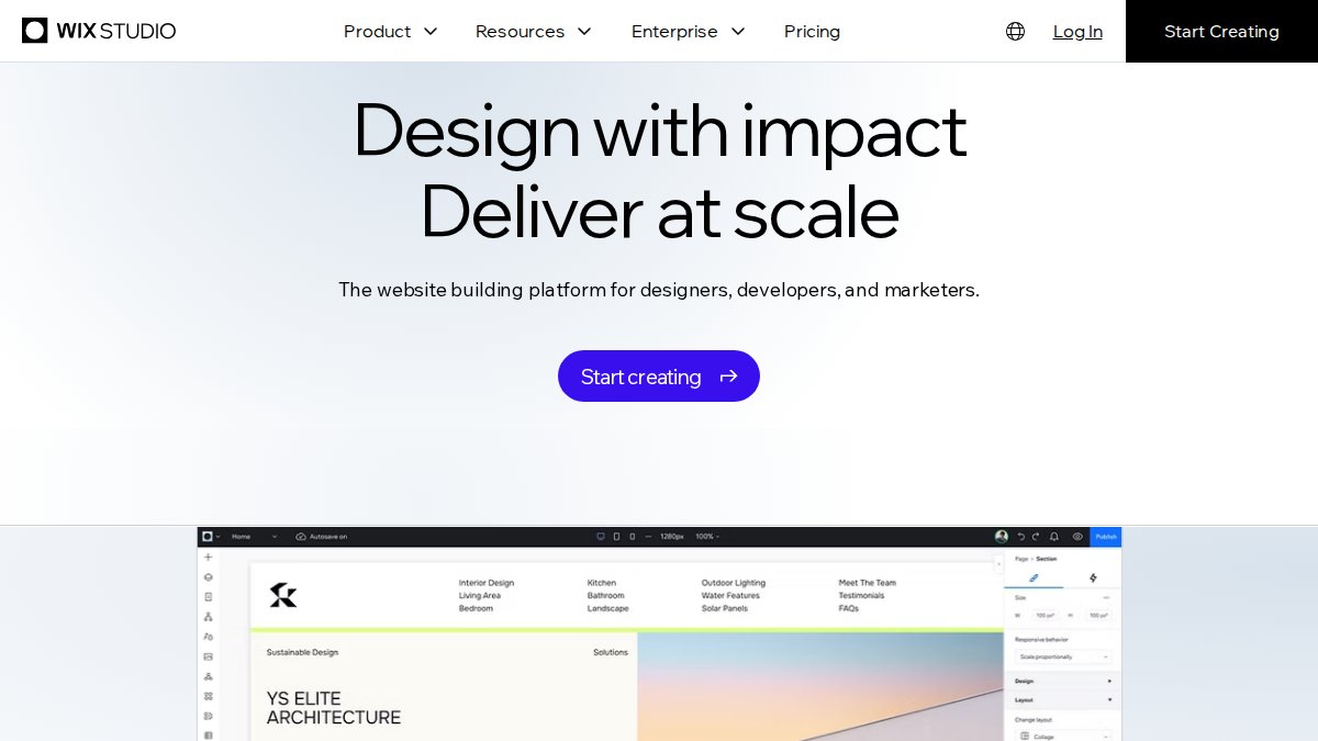 Screenshot of Studio page on wix.com