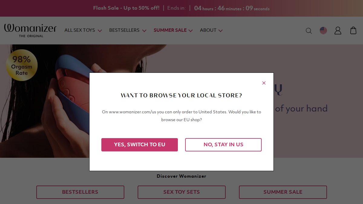 Screenshot of womanizer.com interface