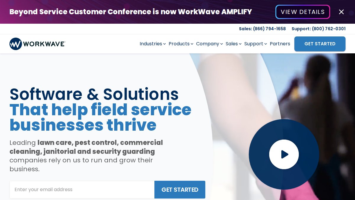 Screenshot of Service page on workwave.com