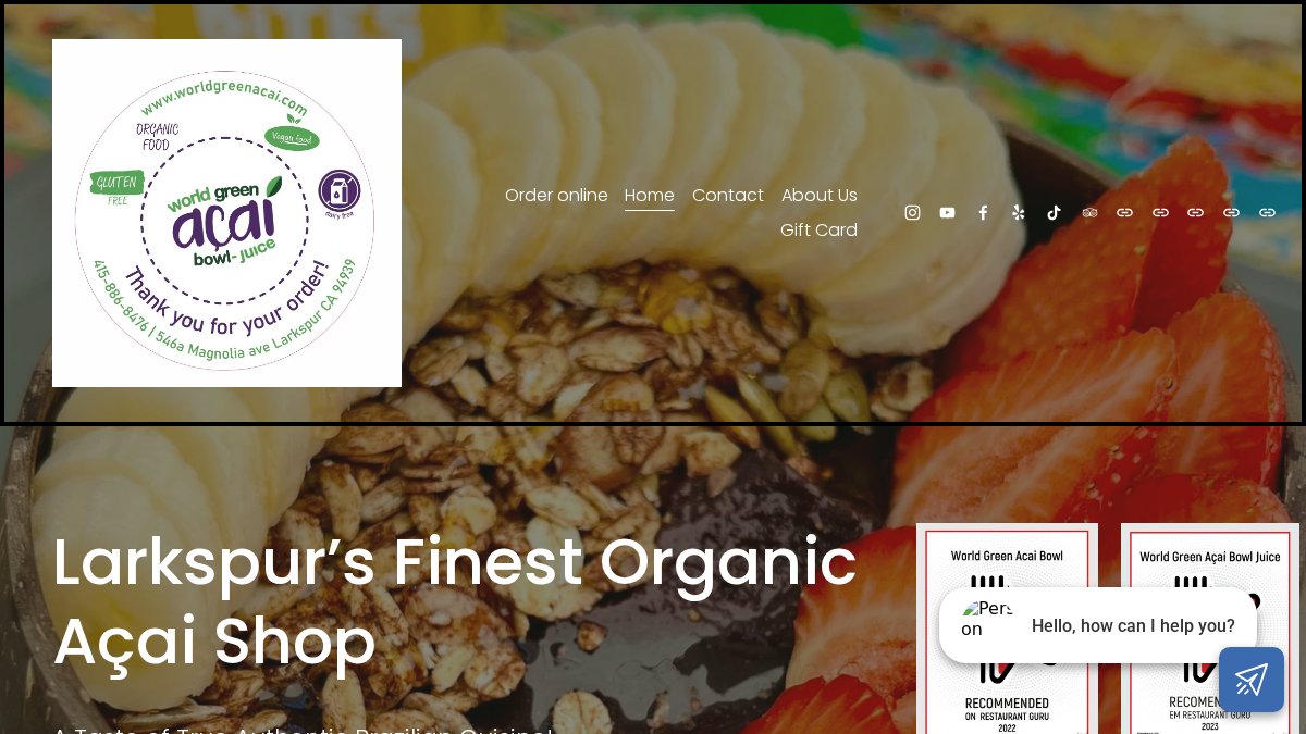 Screenshot of worldgreenacai.com interface