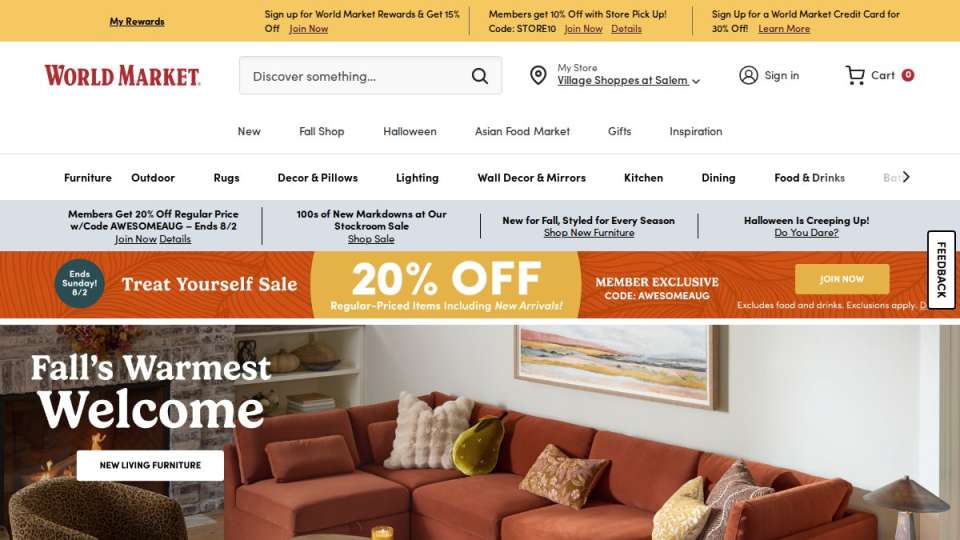 Screenshot of worldmarket.com interface
