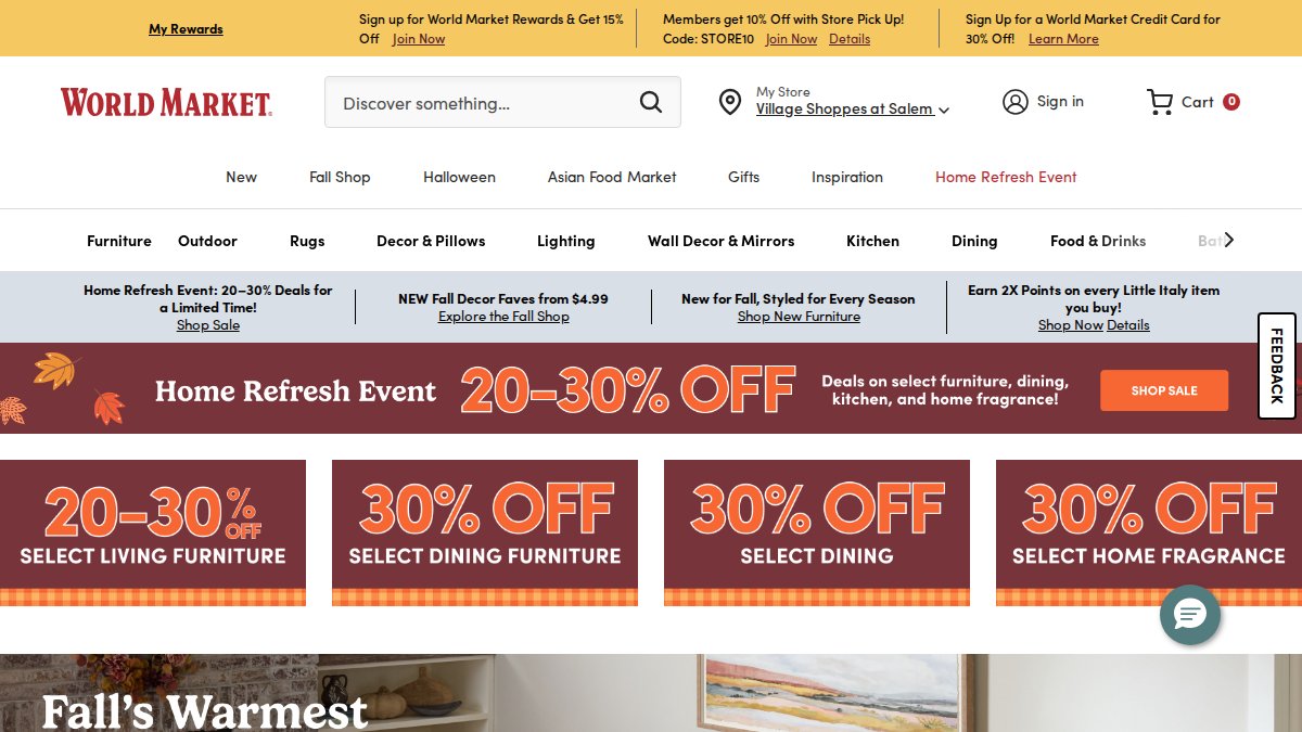 Screenshot of worldmarket.com interface