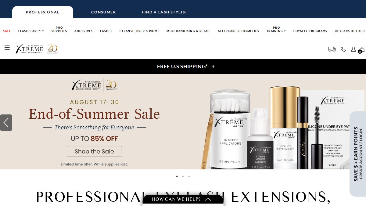 Screenshot of xtremelashes.com interface