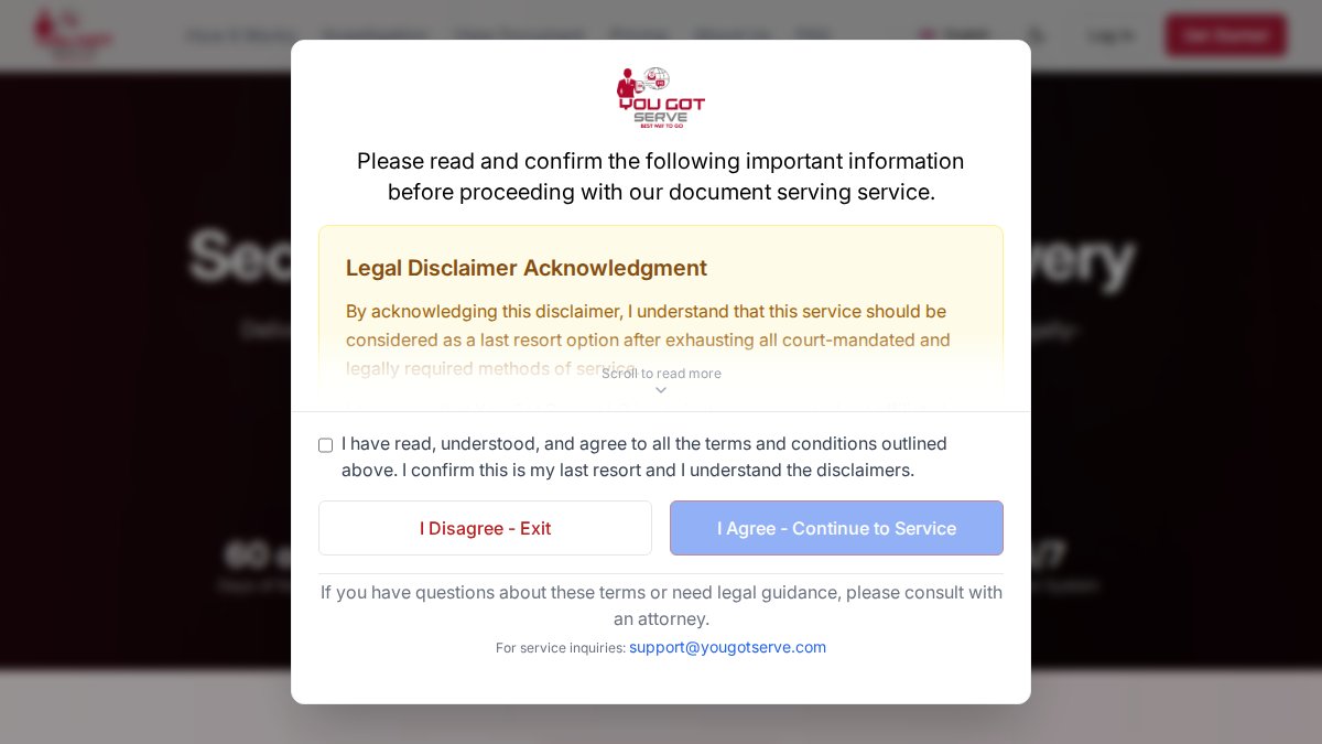 Screenshot of yougotserve.com interface