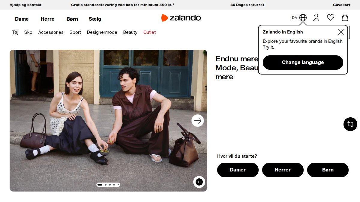 Screenshot of zalando.dk interface
