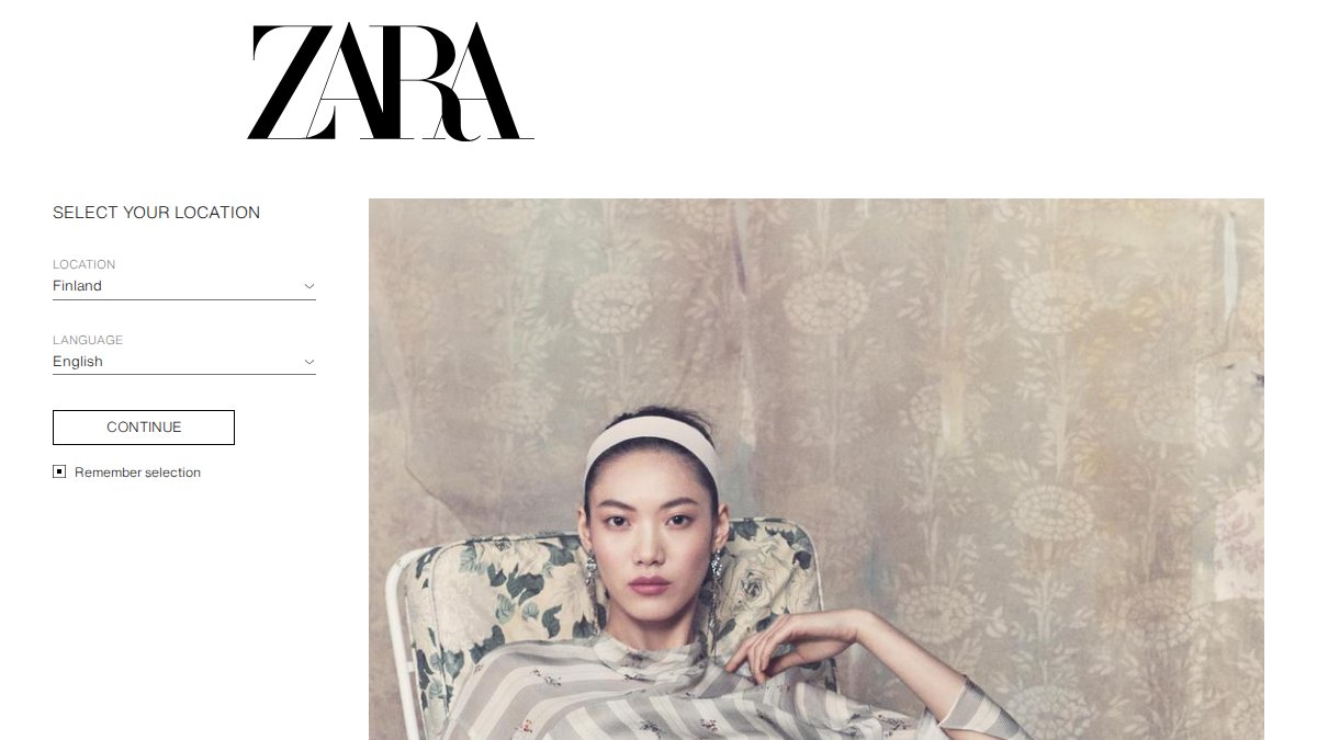 Screenshot of zara.com interface