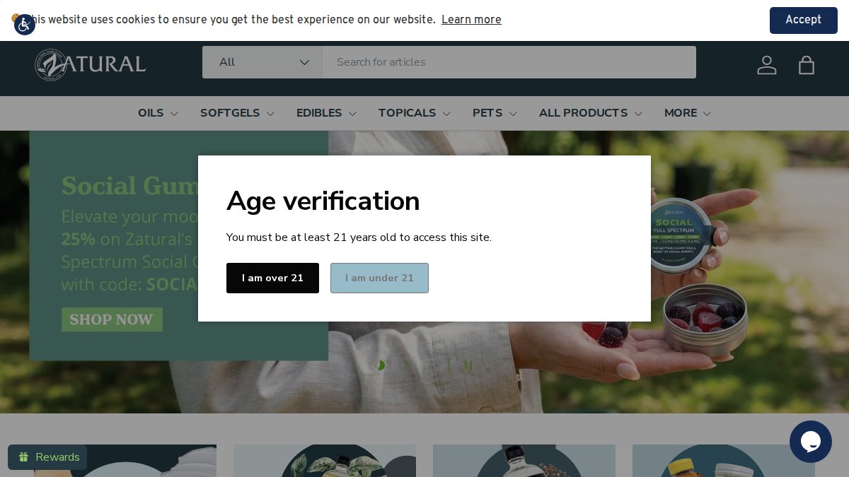 Screenshot of zatural.com interface